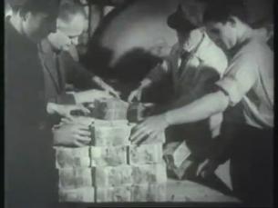 W&auml;hrungsreform: Vernichtung der Reichsmark, Neue Banknoten in B&uuml;ndeln