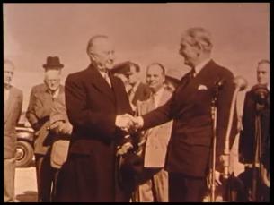 Konrad Adenauer mit Robert Schumann, Anthony Eden, Winston Churchill und Charles de Gaulle